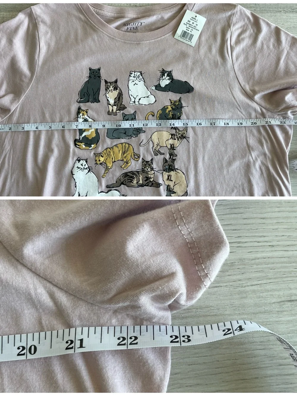 Mighty Fine size extra large cat kitty T shirt mauve pink new with tags NWT new